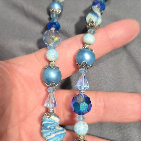 Vintage Vendome Mid-Century Blue Crystal and Bead Double Strand Necklace - Picture 4 of 10